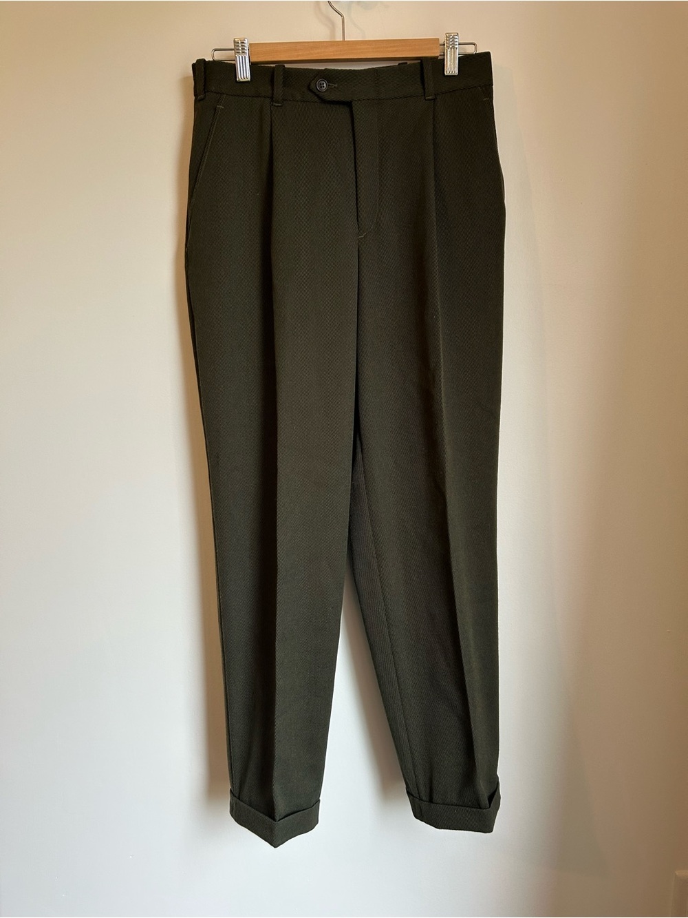 Vintage America Men’s 100% Wool Pleated Dress Pants Made Canada Olive Green 30